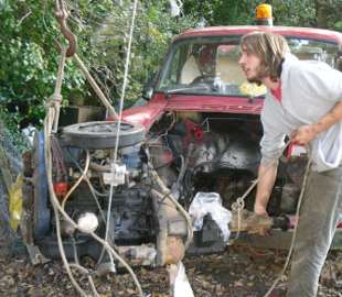 Engine being removed